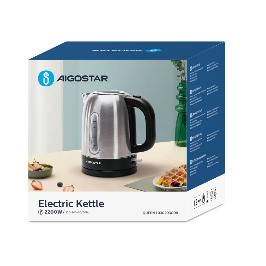 Aigostar - Vattenkokare 1,7l 2200W/230V matt krom