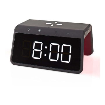 Alarm clock med LCD display and wireless charger 15W/230V svart