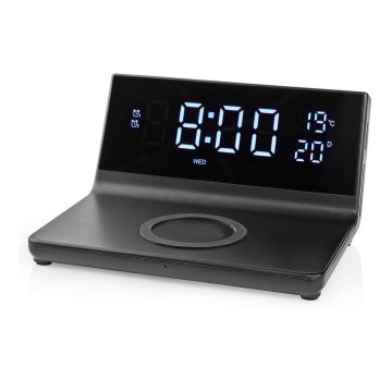 Alarm clock med LCD display and wireless charger 15W/230V svart