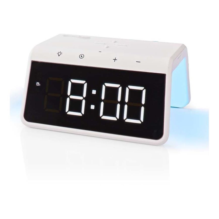 Alarm clock med LCD display and wireless charger 15W/230V vit