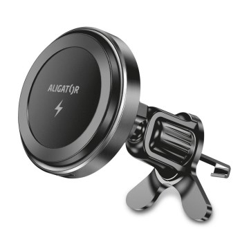 Aligator AMS05BK - Magnetisk bilhållare för mobil med 15 W Qi trådlös laddning och MagSafe, svart