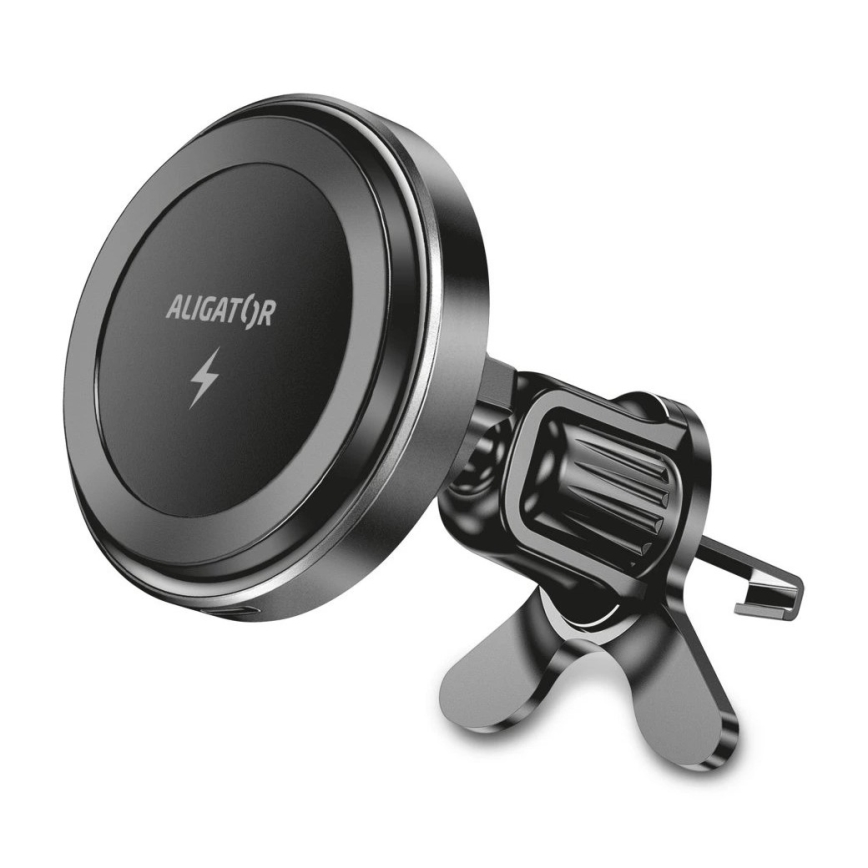 Aligator AMS05BK - Magnetisk bilhållare för mobil med 15 W Qi trådlös laddning och MagSafe, svart