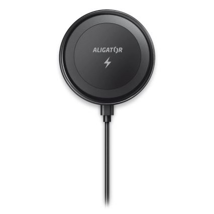 Aligator AMS05BK - Magnetisk bilhållare för mobil med 15 W Qi trådlös laddning och MagSafe, svart