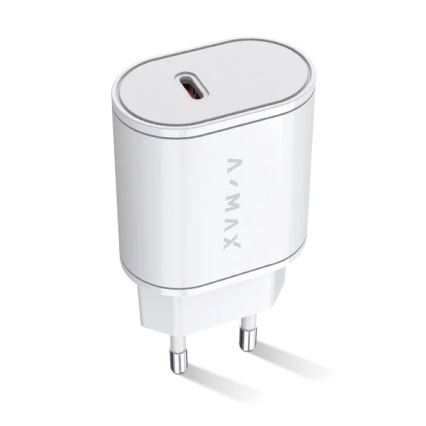 Aligator AX0001V - A-MAX snabbladdningsadapter med Power Delivery 20W, USB-C, vit