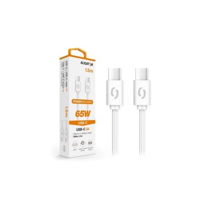 Aligator DATKP49 - USB-kabel USB-C till USB-C, 65 W Power Delivery, 1,5 m, vit