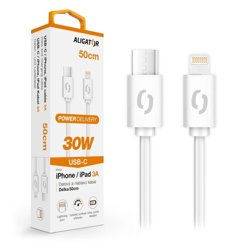 Aligator DATKP57 - USB-kabel USB-C / Lightning 30 W Power Delivery 0,5 m vit