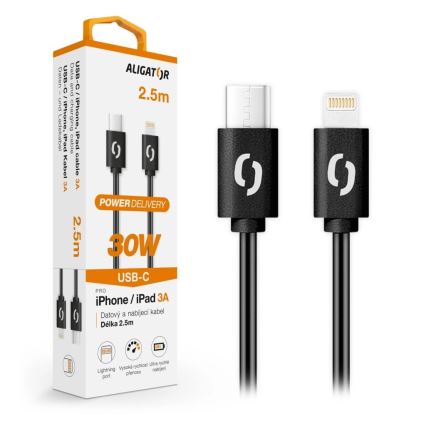 Aligator DATKP60 - USB kabel USB-C / Lightning 30W Power Delivery 2,5m svart