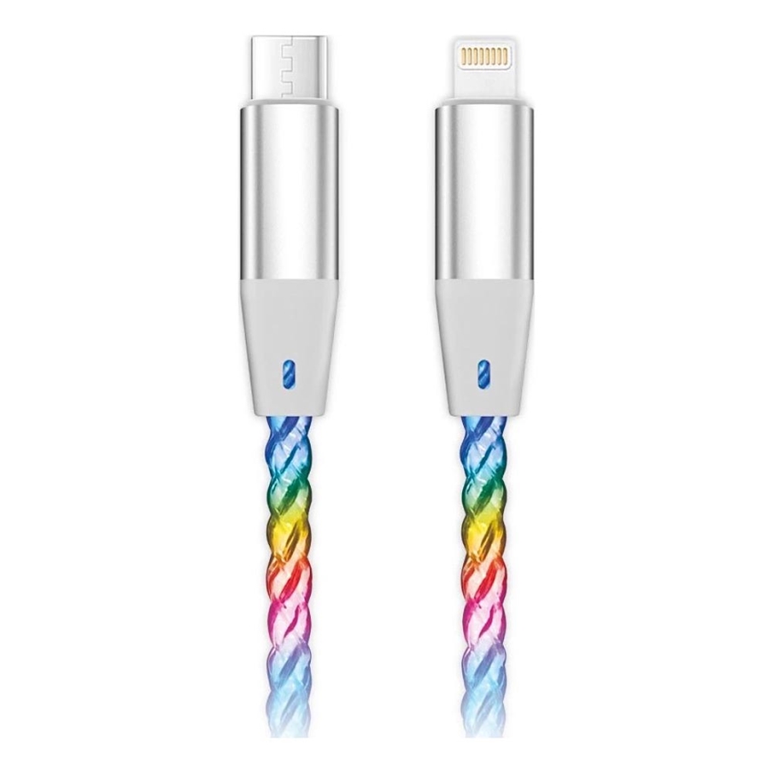 Aligator DATKP65 - USB-kabel USB-C / Lightning med LED-belysning 30 W Power Delivery 0,5 m