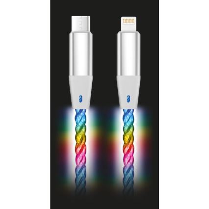 Aligator DATKP65 - USB-kabel USB-C / Lightning med LED-belysning 30 W Power Delivery 0,5 m