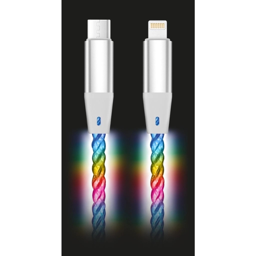 Aligator DATKP65 - USB-kabel USB-C / Lightning med LED-belysning 30 W Power Delivery 0,5 m