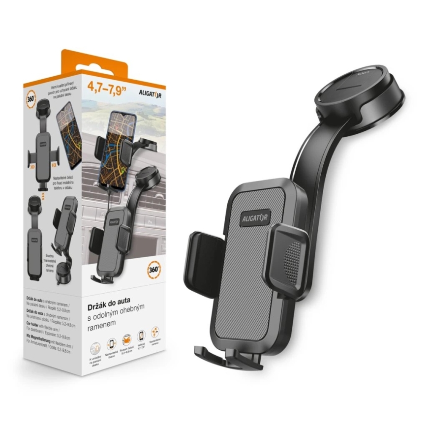 Aligator HA25 - Mobilhållare för bil med flexibel arm, svart