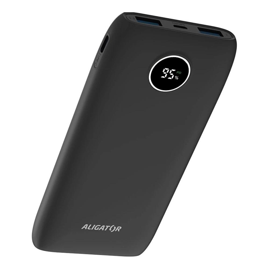 Aligator PBPD10BK - Powerbank med LCD-skärm, Power Delivery, 10000 mAh / 20 W / 3,7 V, svart