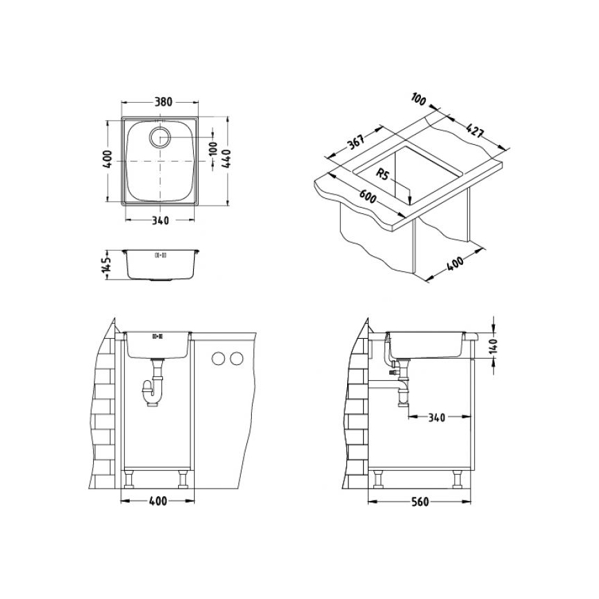 ALVEUS 1082195 - Diskho för kök BASIC 44x38 cm matt stål/satin, stort utlopp