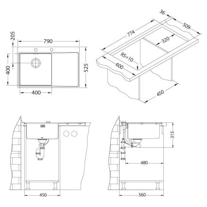 ALVEUS 1103651 - Diskho för kök PURE 79x52,5 cm satin, rätt