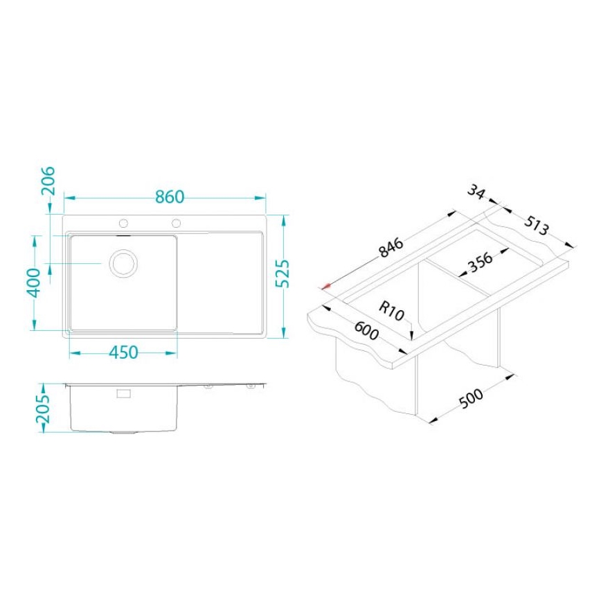 ALVEUS 1103653 - Diskho för kök PURE 86x52,5 cm satin, rätt