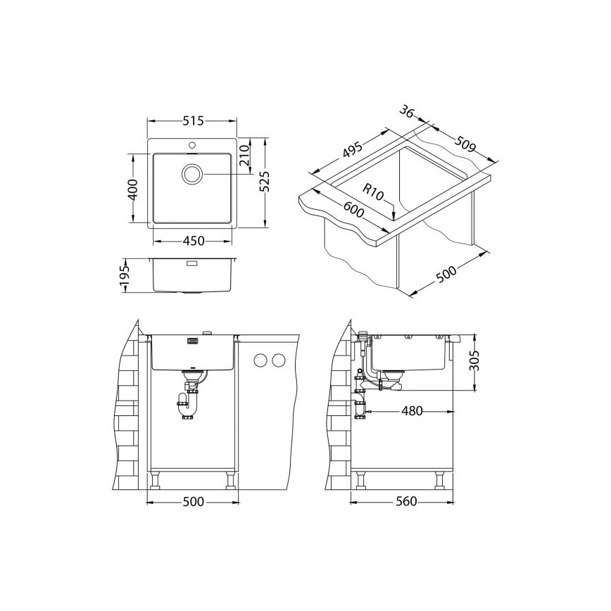 ALVEUS 1107052 - Diskho för kök PURE 52,5x51,5 cm rostfri/brons