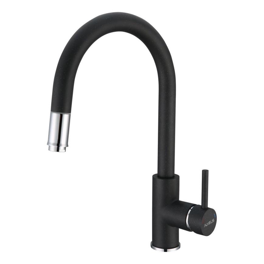 ALVEUS 1129022 - Tvättställsblandare med utdragbar spruta DELOS 38 cm granit/svart