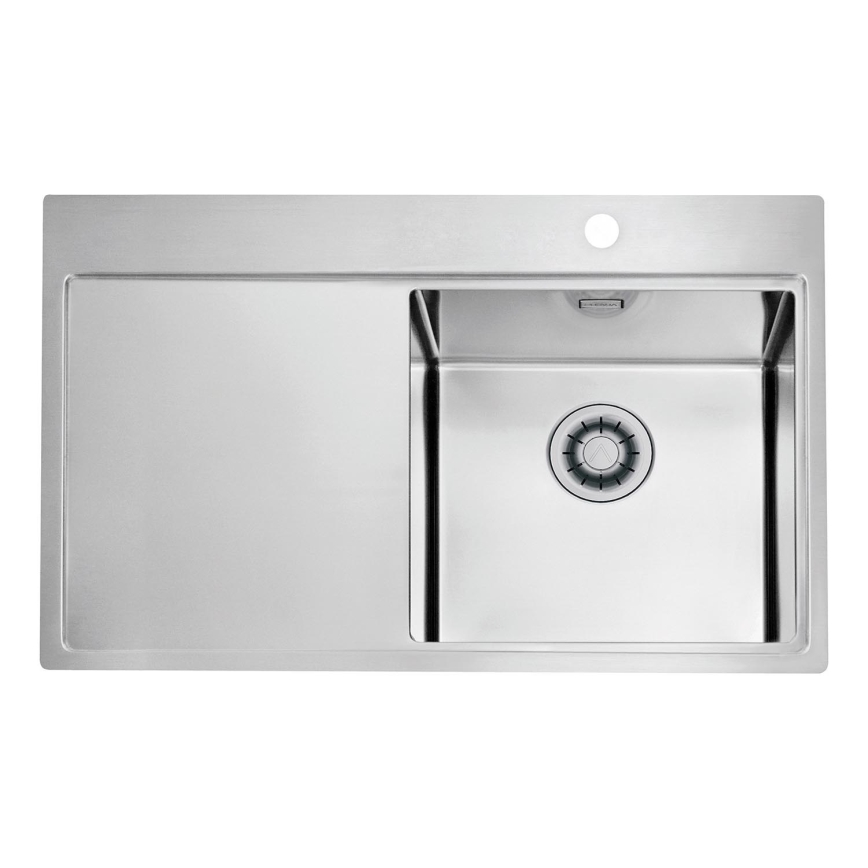 ALVEUS 1149516 - Diskho PURE 79 x 52,5 cm satinborstad, högerutförande + vattenlås med snabbavstängning