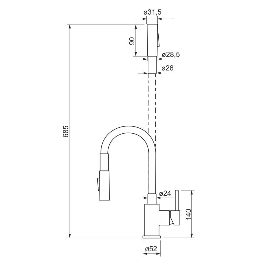 ALVEUS KI112111 - Tvättställsblandare med flexibel arm och spruta BEA 47 cm skinande krom/svart