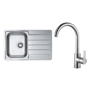 ALVEUS SET0026 - Köksdisk LINE 79x50 cm + kran TONIA 29,5 cm satin/blank krom