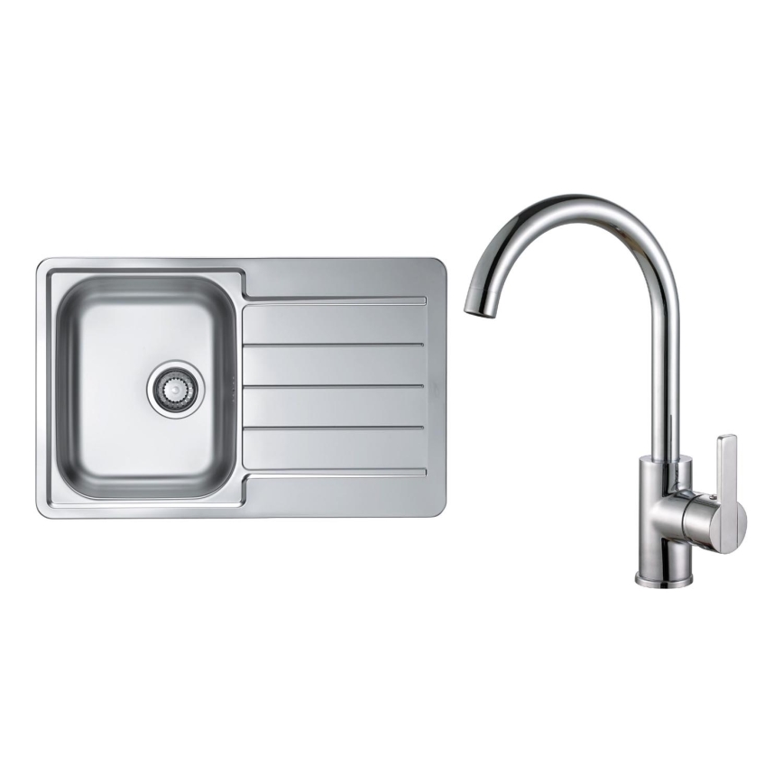 ALVEUS SET0026 - Köksdisk LINE 79x50 cm + kran TONIA 29,5 cm satin/blank krom