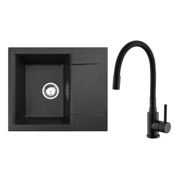 ALVEUS SETA23197 - Köksdisk CADIT 59x50 cm + vattenkran med flexibelt munstycke MINTAS 34 cm granit/matt svart