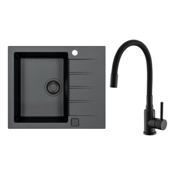 ALVEUS SETA23230 - Köksdisk CADIT 59x50 cm + kökskran med flexibelt munstycke MINTAS 34 cm granit/matt svart