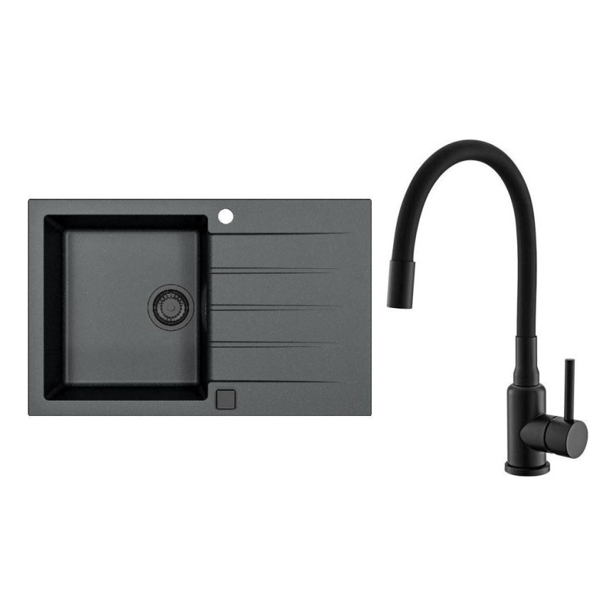 ALVEUS SETA23231 - Köksdisk CADIT 79x50 cm + MINTAS blandare med flexibel kran 34 cm granit/matt svart