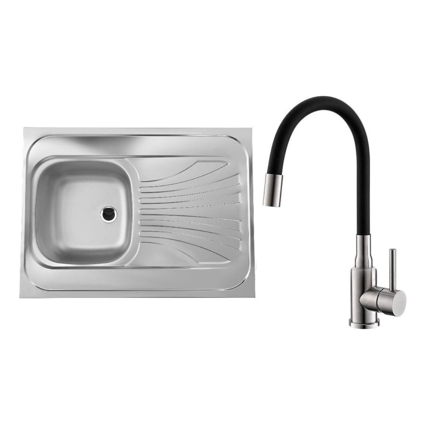 ALVEUS SETA24019 - Diskho CLASSIC 80x60 cm + köksblandare MINTAS 34 cm med flexibel pip, borstat rostfritt stål/svart