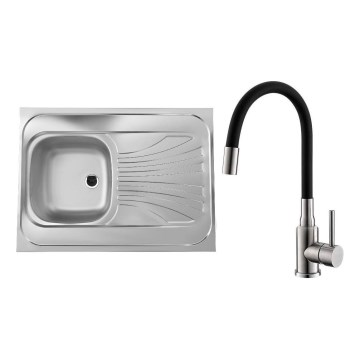 ALVEUS SETA24019 - Kökhoffen CLASSIC 80x60 cm + 34 cm MINTAS blandare med flexibelt munstycke i borstat stål/svart
