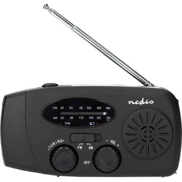 AM/FM-vevradio med solcellspanel och LED-ficklampa, 2000 mAh
