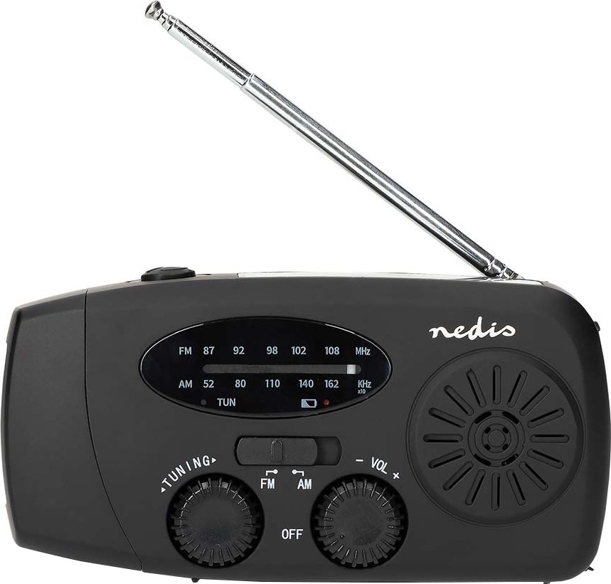 AM/FM-vevradio med solcellspanel och LED-ficklampa, 2000 mAh