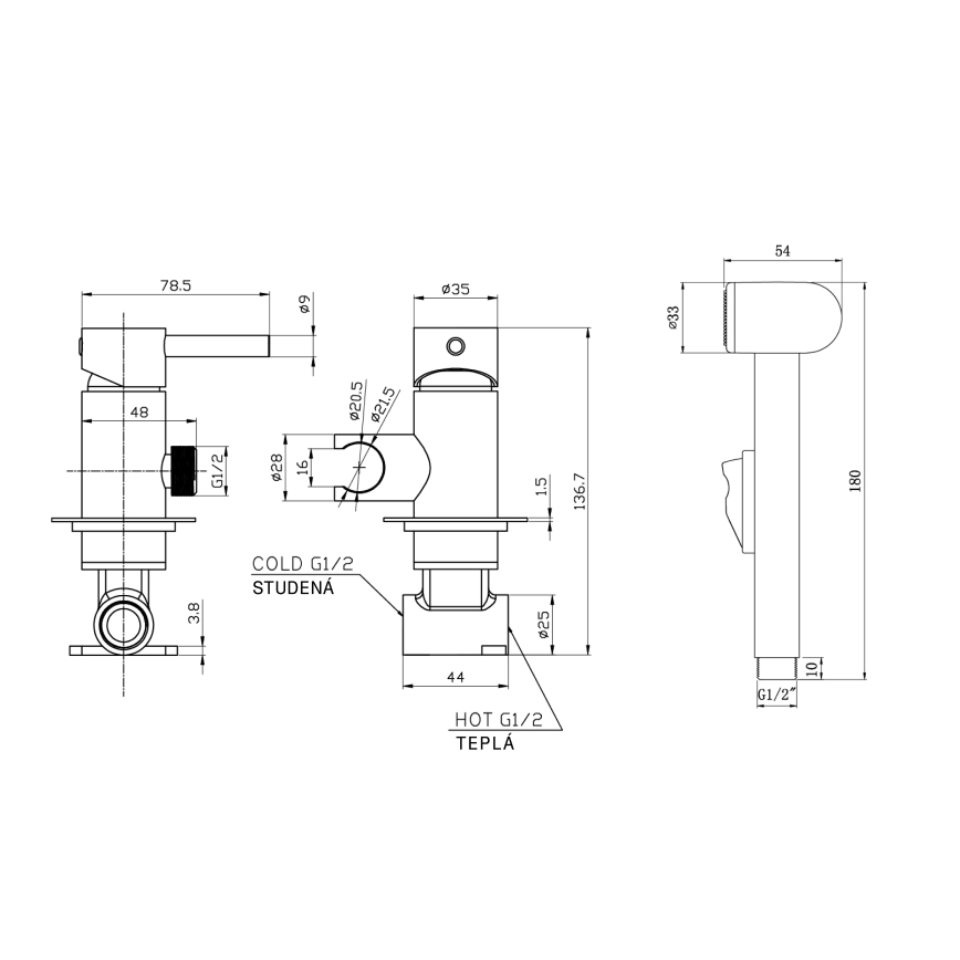 Aqualine - Bidéblandare med dusch för dold installation matt svart