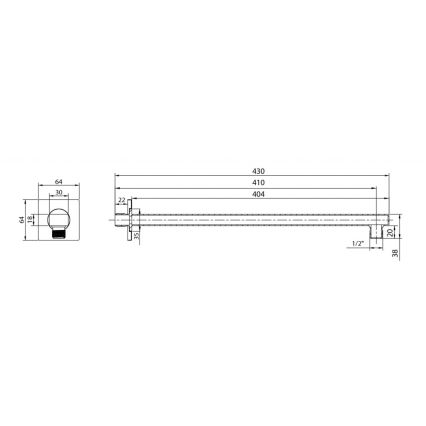 Aqualine - Duscharm vinklat 40,4 cm skinande krom