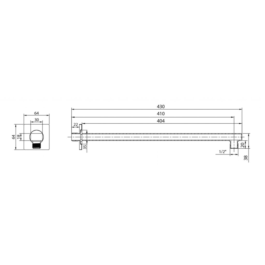 Aqualine - Duscharm vinklat 40,4 cm skinande krom