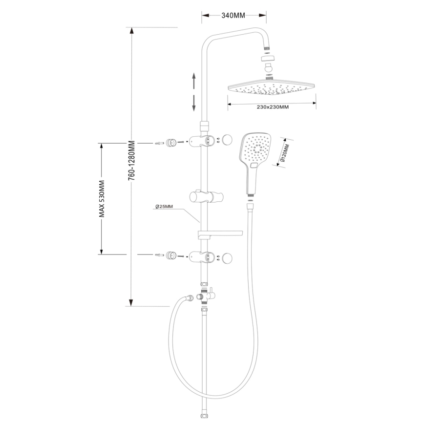 Aqualine - Duschset KERA i blank krom