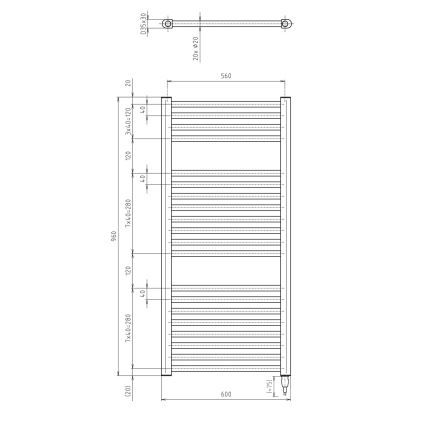 Aqualine - Elektrisk för badrum element DIRECT-E 400W/230V 96 cm matt svart rak