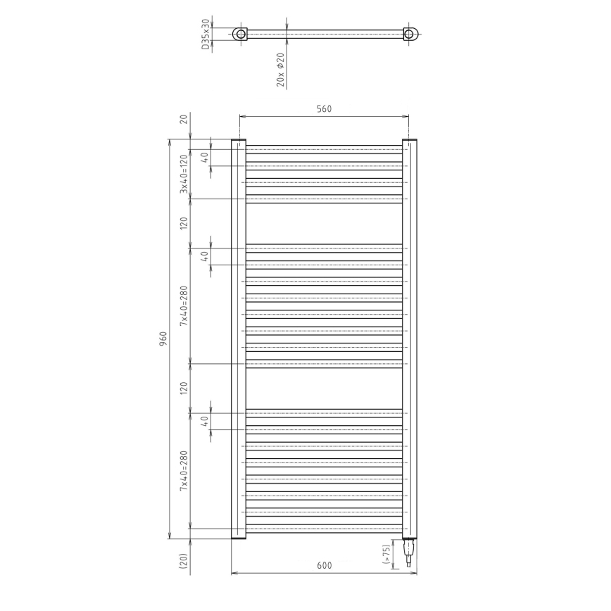 Aqualine - Elektrisk för badrum element DIRECT-E 400W/230V 96 cm matt svart rak
