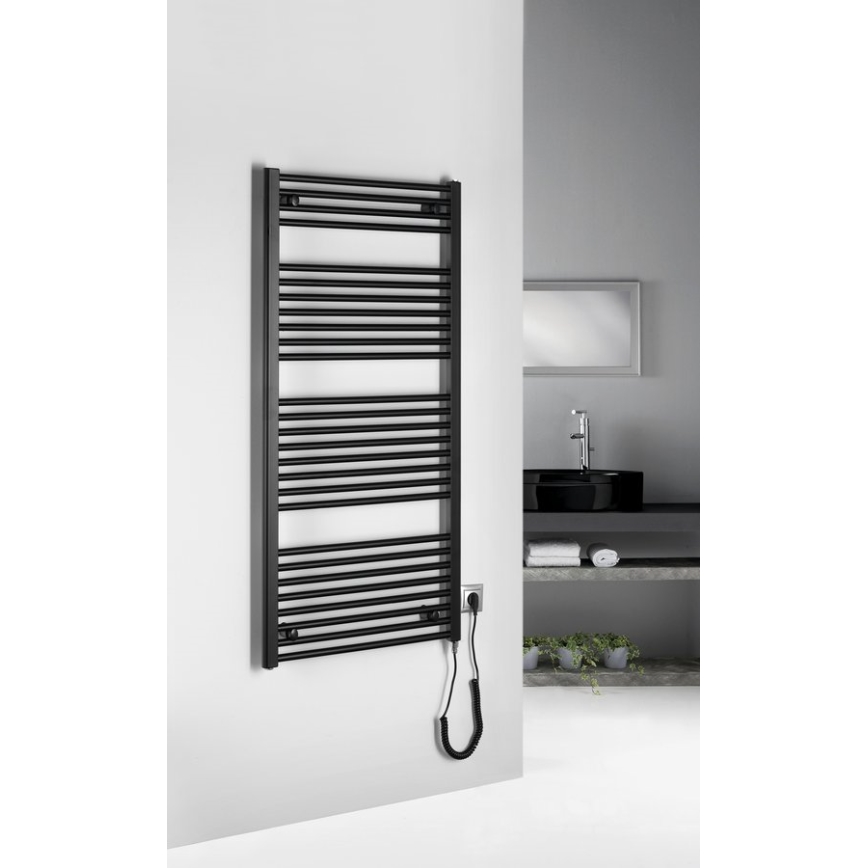 Aqualine - Elektrisk för badrum element DIRECT-E 600W/230V 132 cm matt svart rak