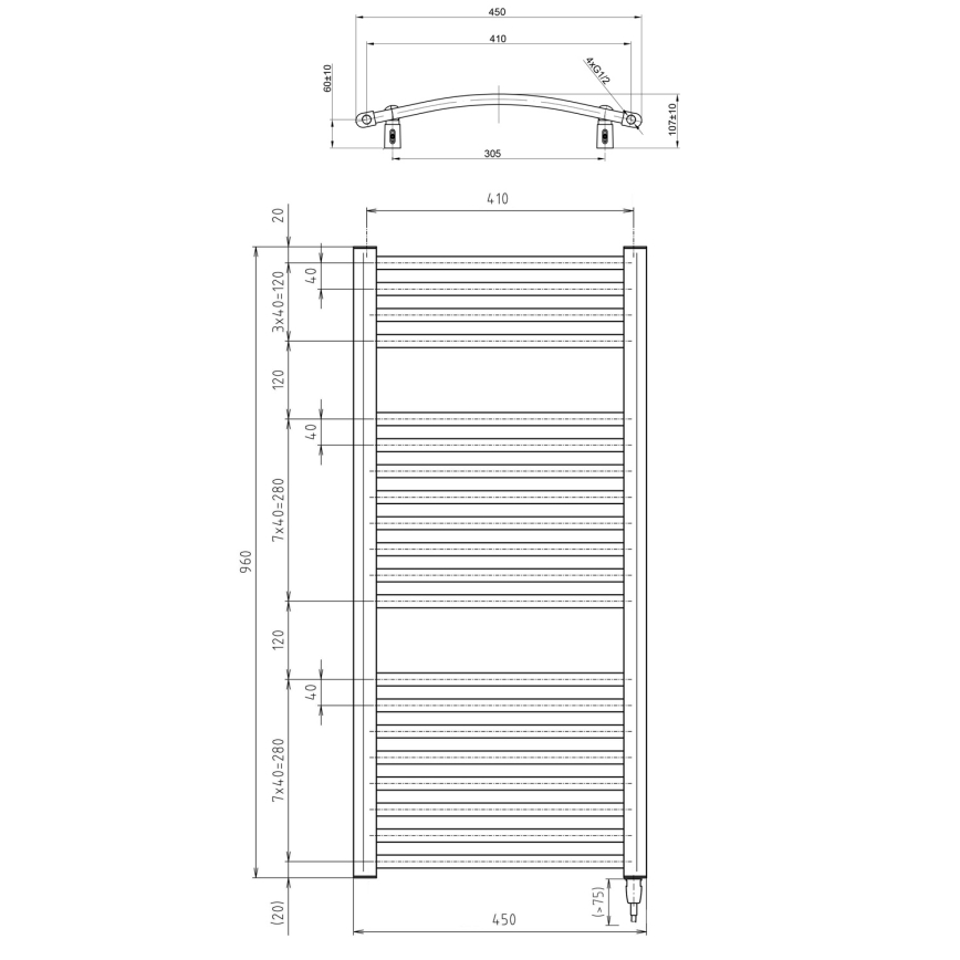 Aqualine - Elektrisk för badrum element ORBIT-E 300W/230V 96 cm vit rund