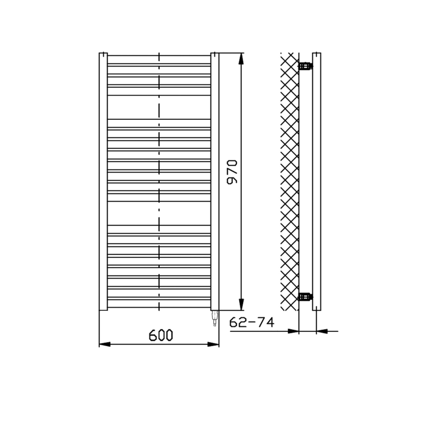 Aqualine - Elektrisk för badrum element TONDI-E 400W/230V 97 cm matt svart rak