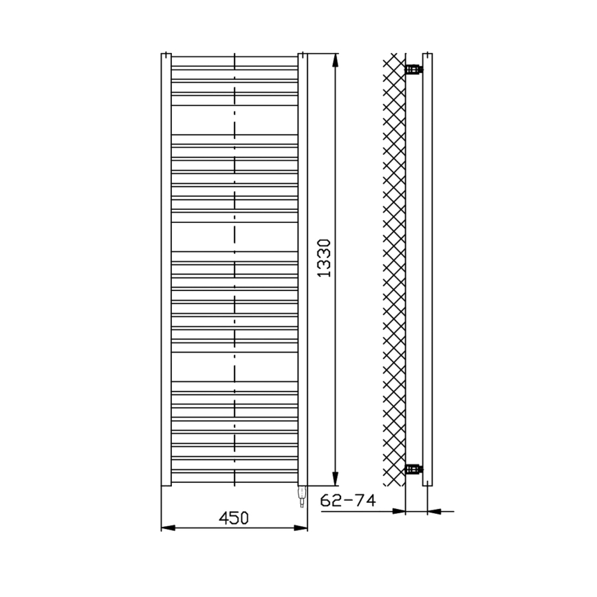 Aqualine - Elektrisk för badrum element TONDI-E 500W/230V 133 cm matt svart rak
