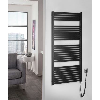 Aqualine - Elektrisk för badrum element TONDI-E 600W/230V 133 cm matt svart rak