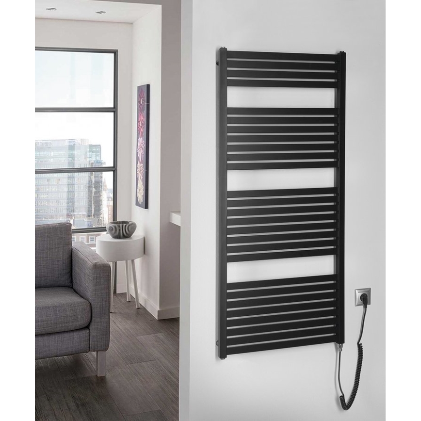 Aqualine - Elektrisk för badrum element TONDI-E 600W/230V 133 cm matt svart rak