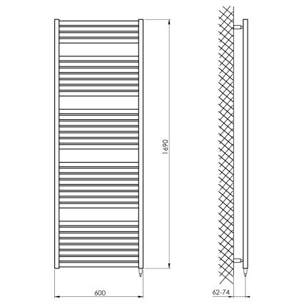 Aqualine - Elektrisk för badrum element TONDI-E 800W/230V 169 cm matt svart rak
