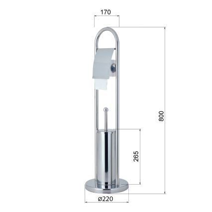 Aqualine - Fristående toalettborste med toalettpappershållare SAMBA 80x22 cm glänsande krom