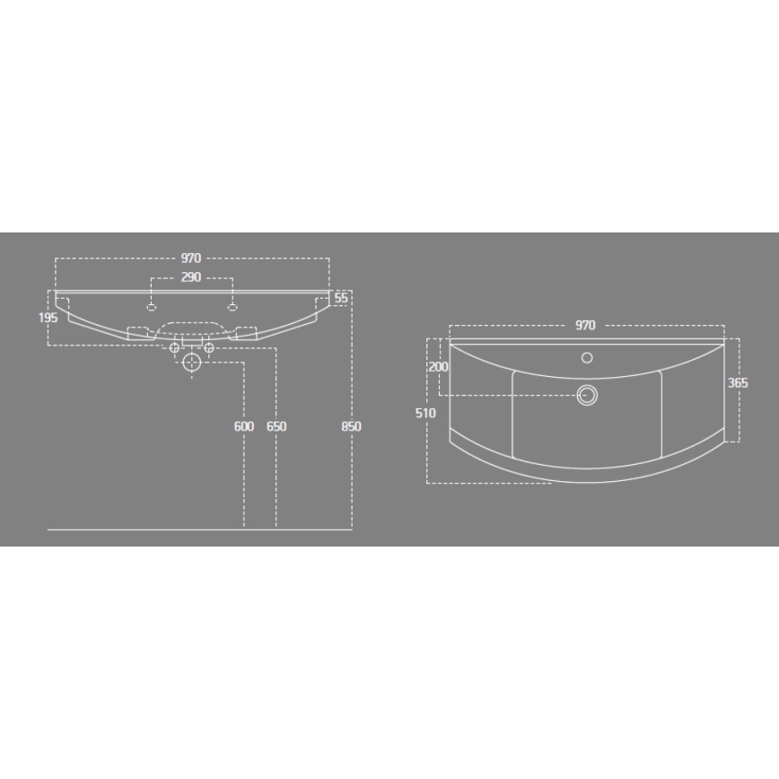Aqualine - Infällt tvättställ ZERO 97x51 cm keramik/vit