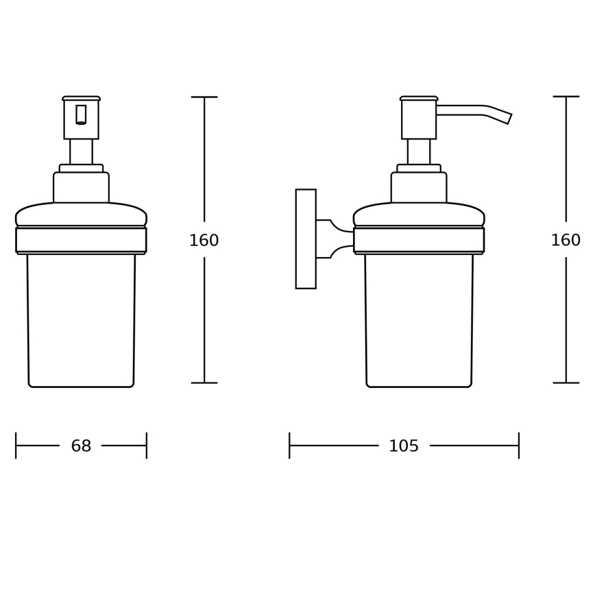 Aqualine - Tvålpump för vägg SAMBA 150 matt mjölkig glas/matt svart