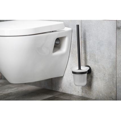 Aqualine - Väggmonterad WC-borste SAMBA mjölkigt glas/matt svart