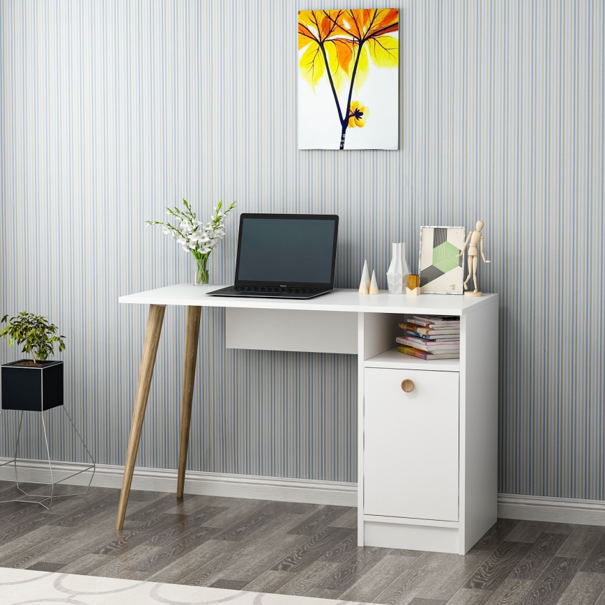 Arbetsbord CANNAS 110x74 cm vit/brun
